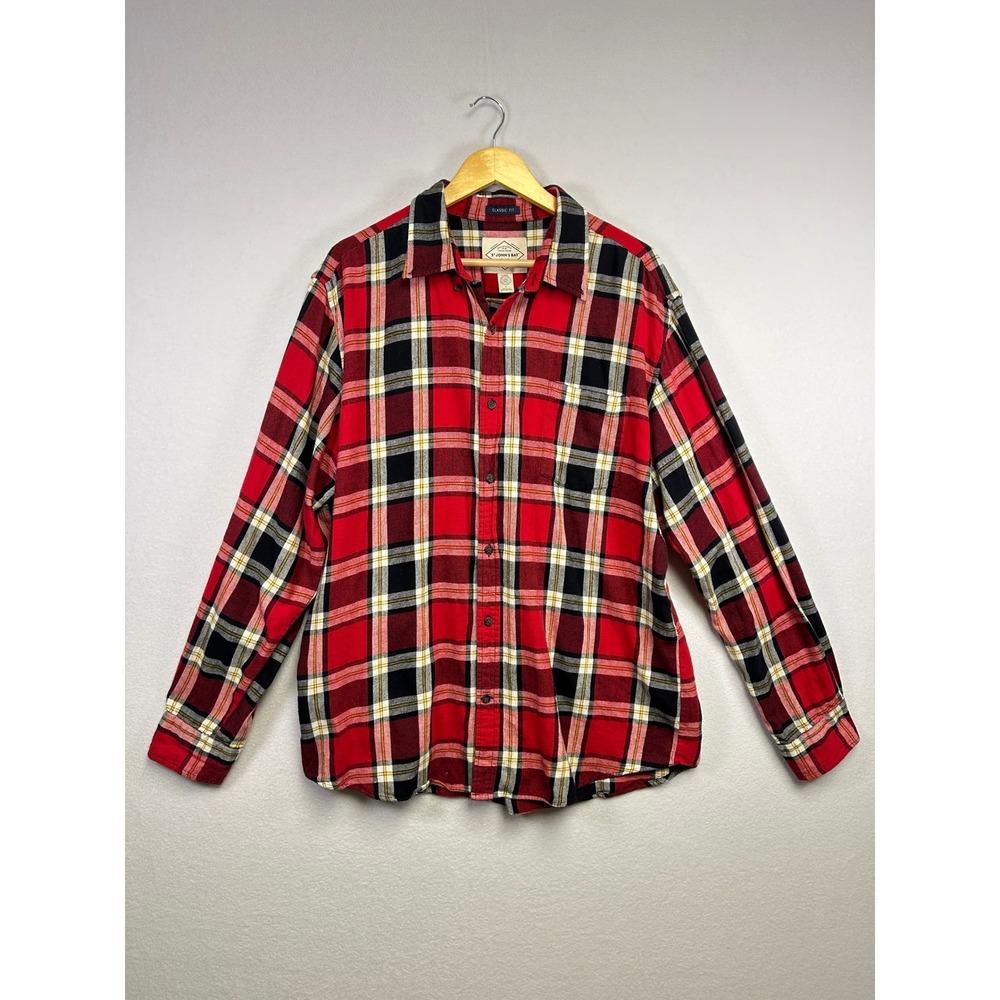 St John's Bay Men's Classic Fit Red Plaid Long Sleeve Flannel Shirt XL